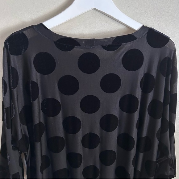 Alembika ~ Black Polka Dot Hi-Lo Semi-Sheer 3/4 Sleeve Tunic Top in Medium *flaw - Picture 9 of 16